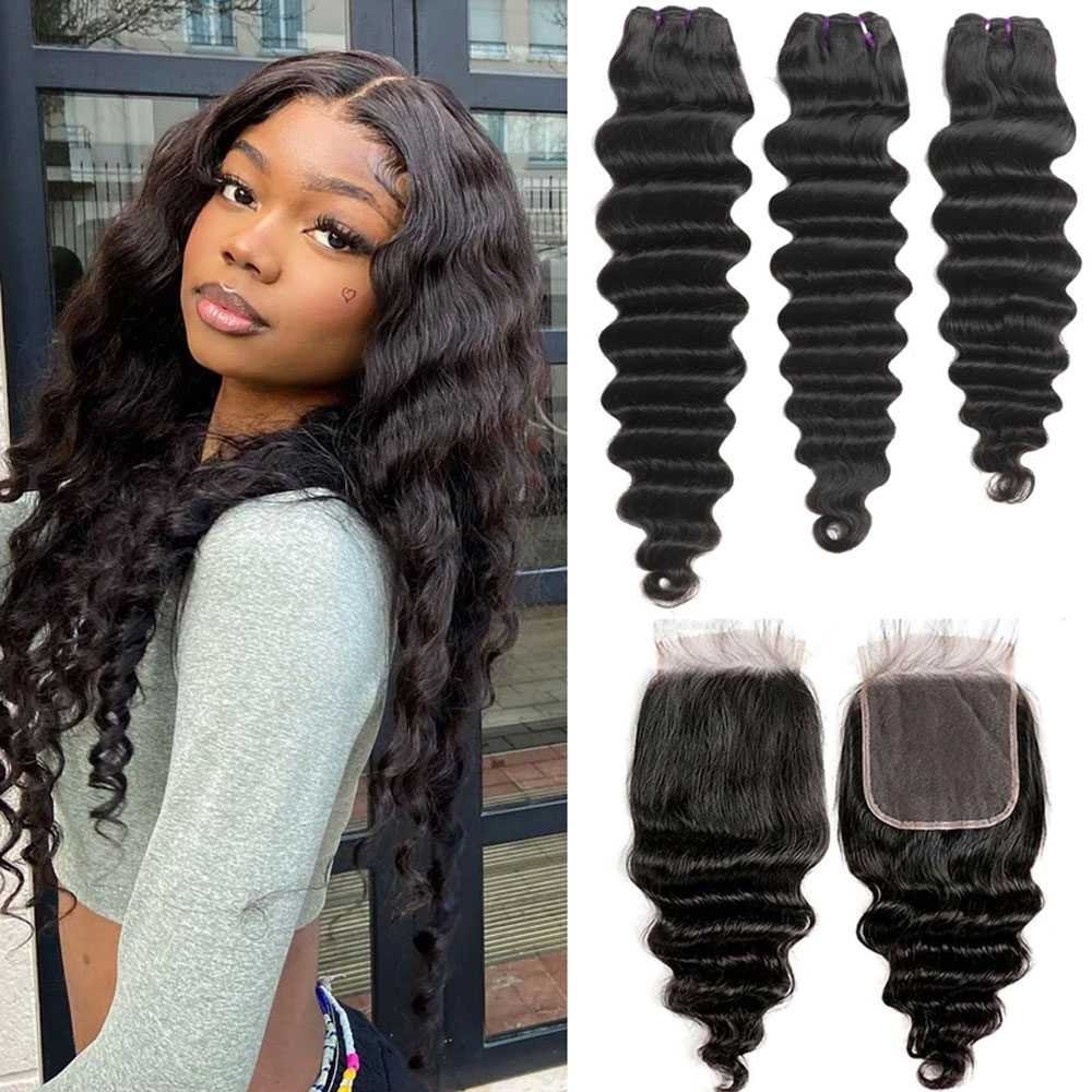 Loose Deep Wave Bundles With C - Deep Wave 3 Bundles With Closure ulasan dan harga