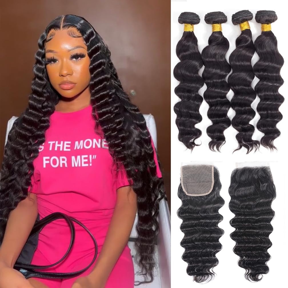 30 Inch Loose Wave Bundles Hum - Deep Wave 3 Bundles With Closure ulasan dan harga