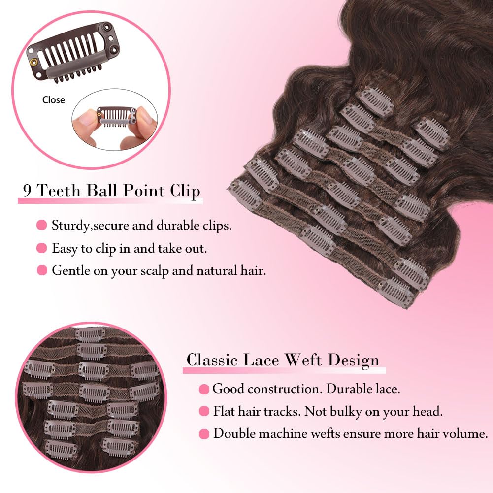 #4 Chocolate Brown Body Wave C - Seamless Clip In Hair Extensions Human Hair ulasan dan harga