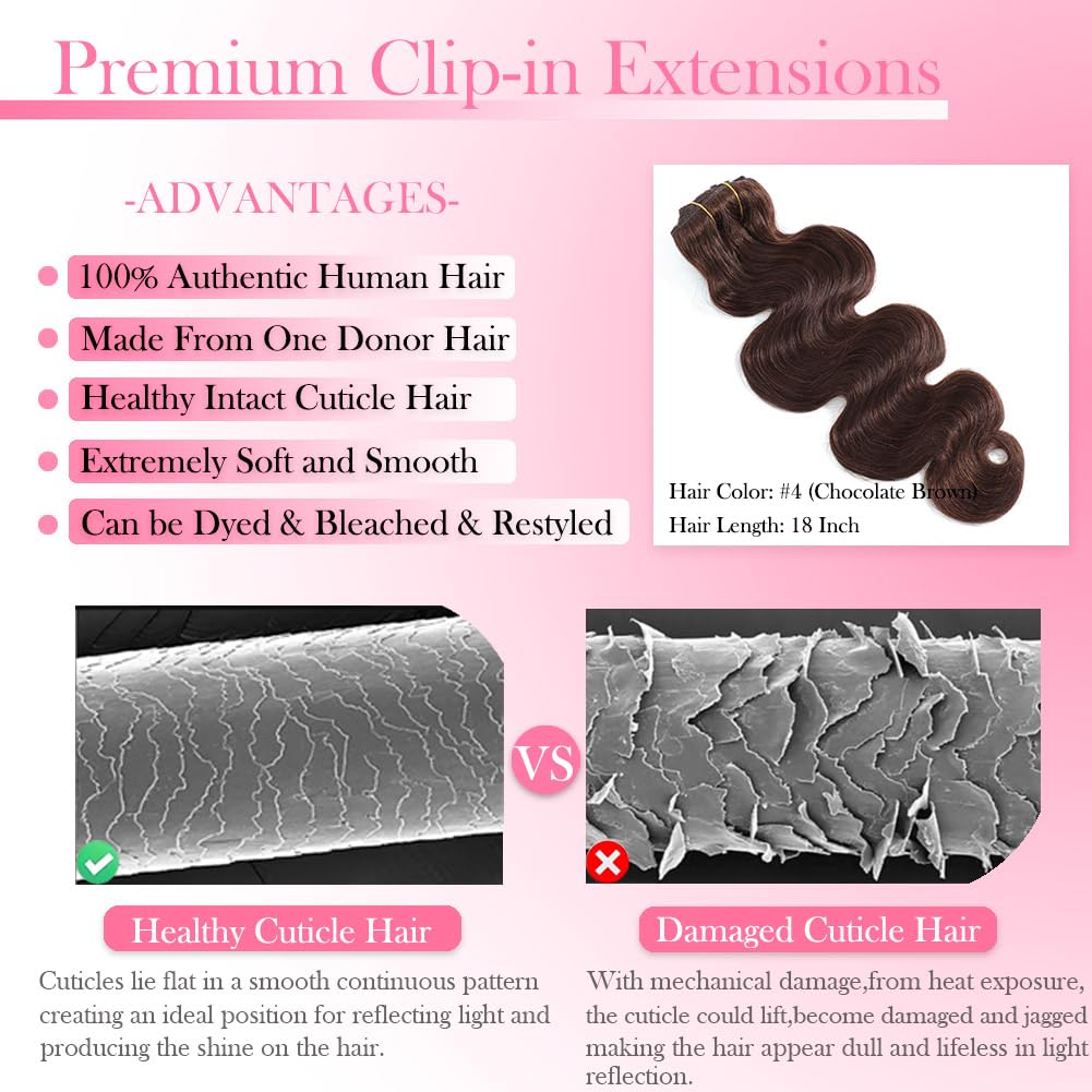 #4 Chocolate Brown Body Wave C - Seamless Clip In Hair Extensions Human Hair ulasan dan harga
