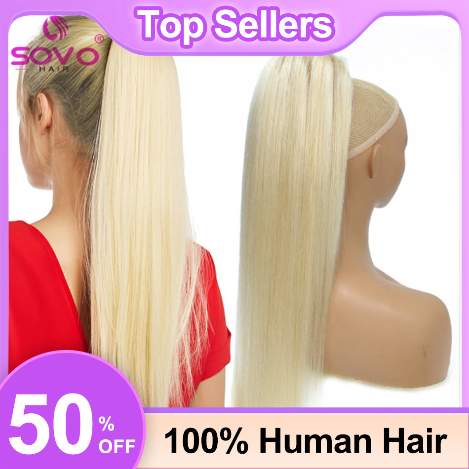 SOVO Drawstring Ponytail Human - Seamless Clip In Hair Extensions Human Hair ulasan dan harga