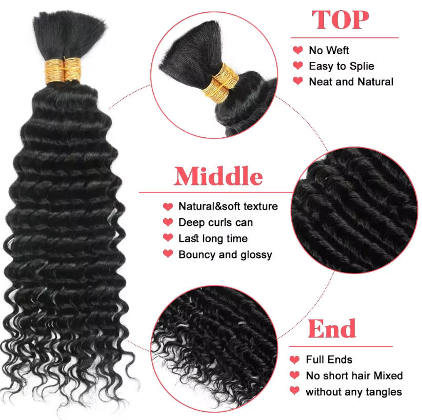 Loose Bulk Human Hair Deep Wat - Water Wave Bulk Human Hair For Braiding ulasan dan harga