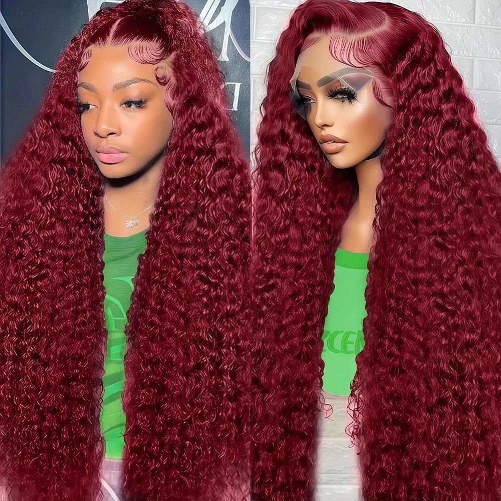 99J Burgundy Colored Deep Wave - Human Hair Wigs ulasan dan harga