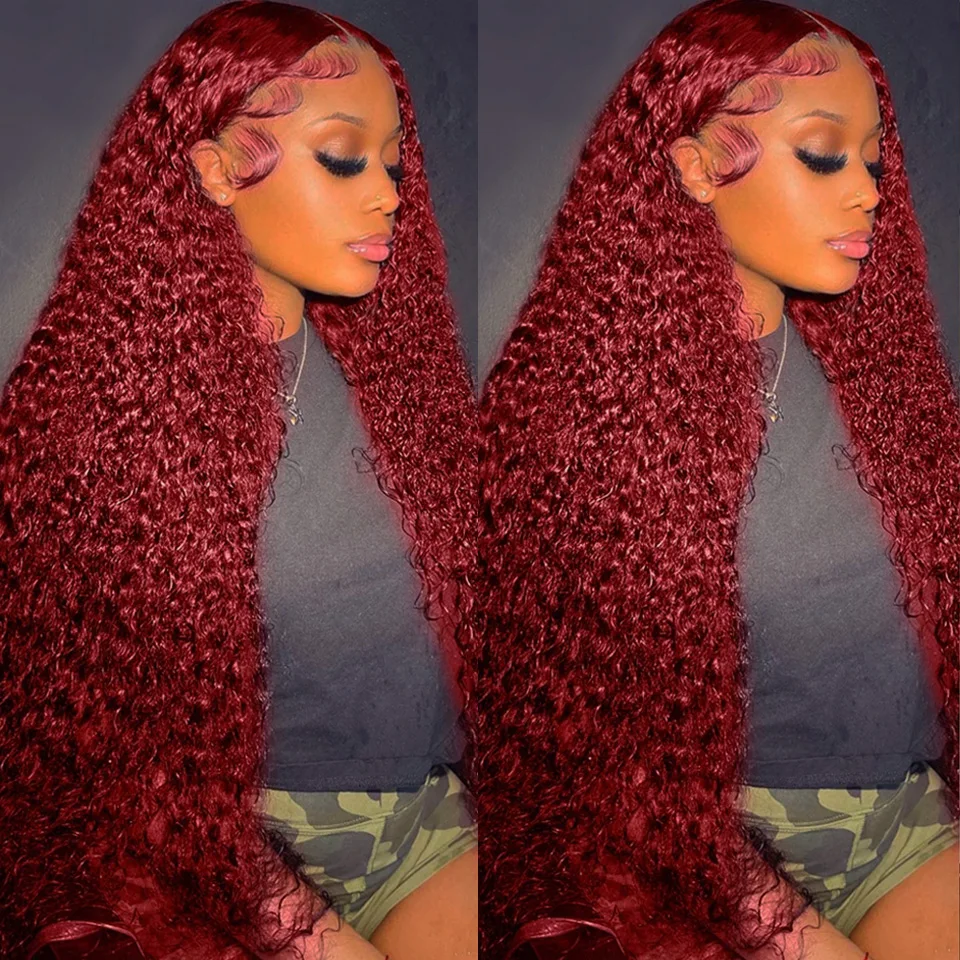 99J Burgundy Colored Deep Wave - Human Hair Wigs ulasan dan harga