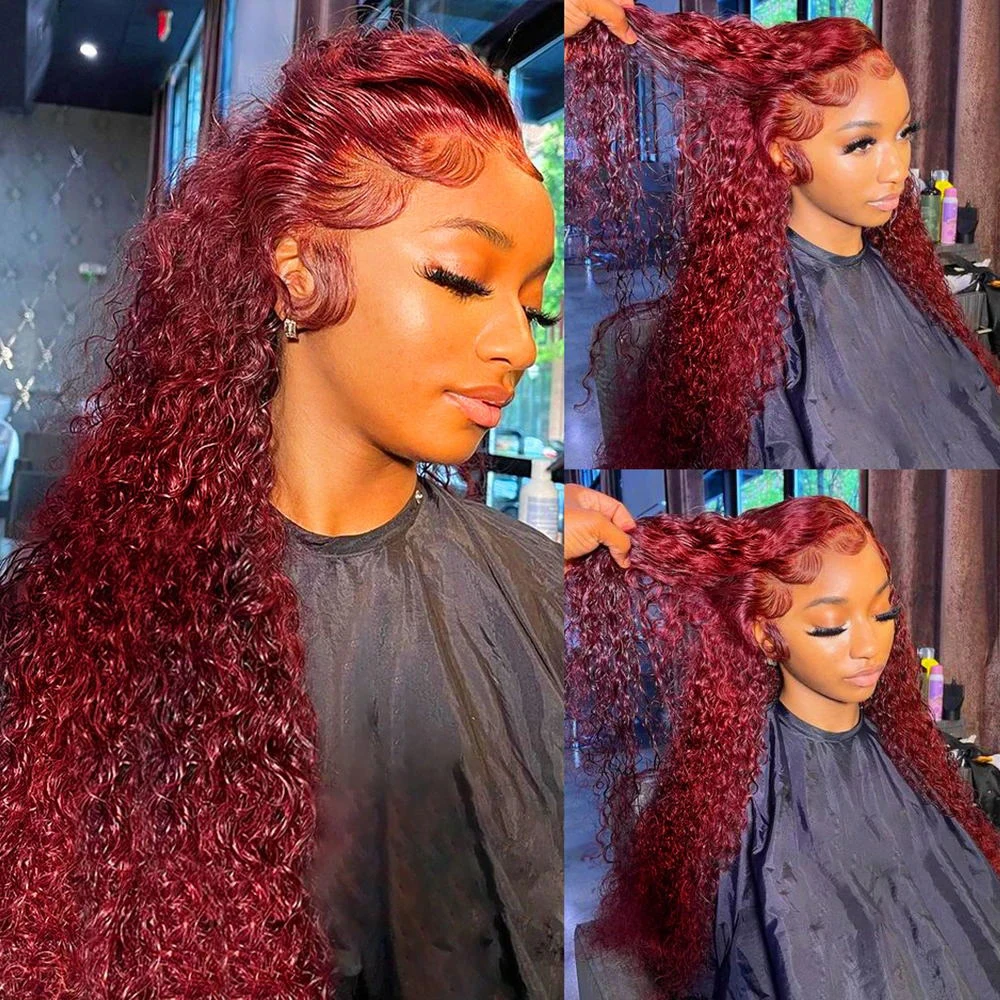 99J Burgundy Colored Deep Wave - Human Hair Wigs ulasan dan harga