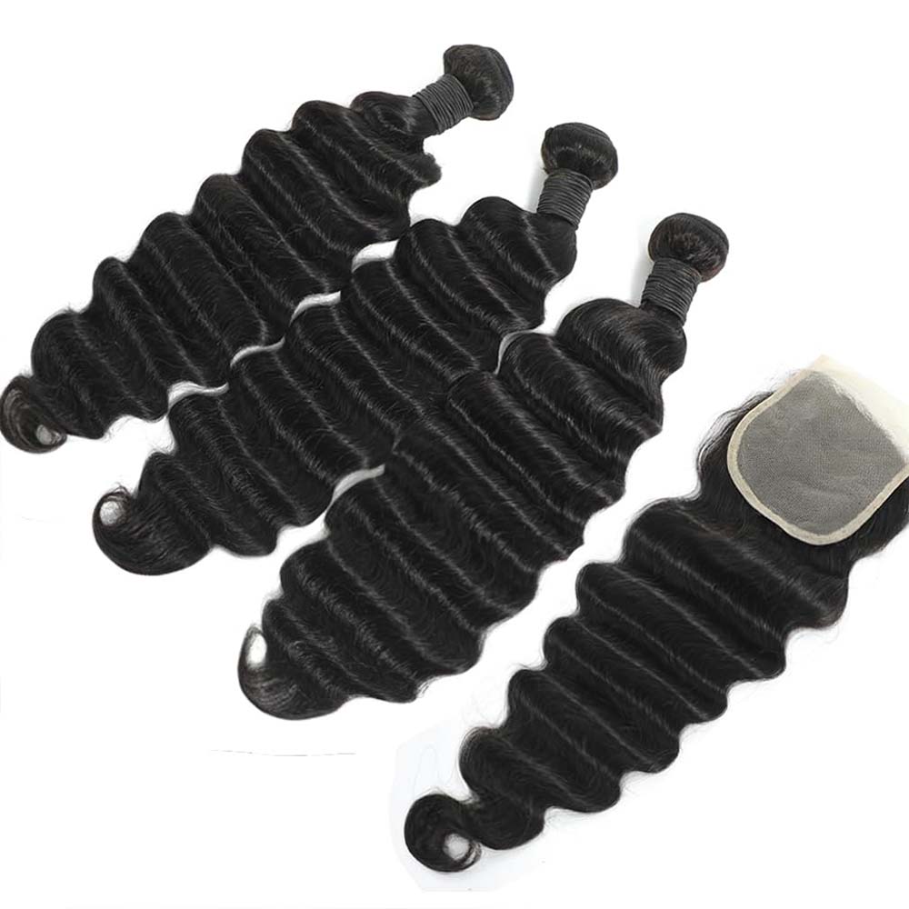 Raw Loose Deep Wave Human Hair - Deep Wave 3 Bundles With Closure ulasan dan harga