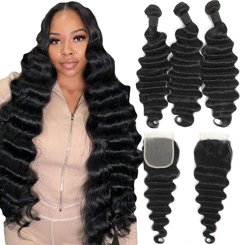 Raw Loose Deep Wave Human Hair - Deep Wave 3 Bundles With Closure ulasan dan harga