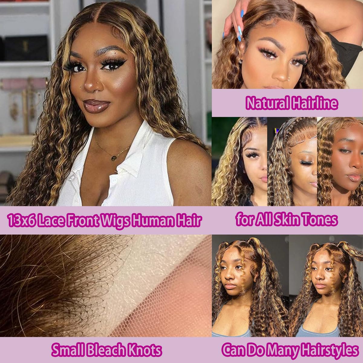36 Inch Deep Wave P4/27 Highli - Lace Front Wigs ulasan dan harga