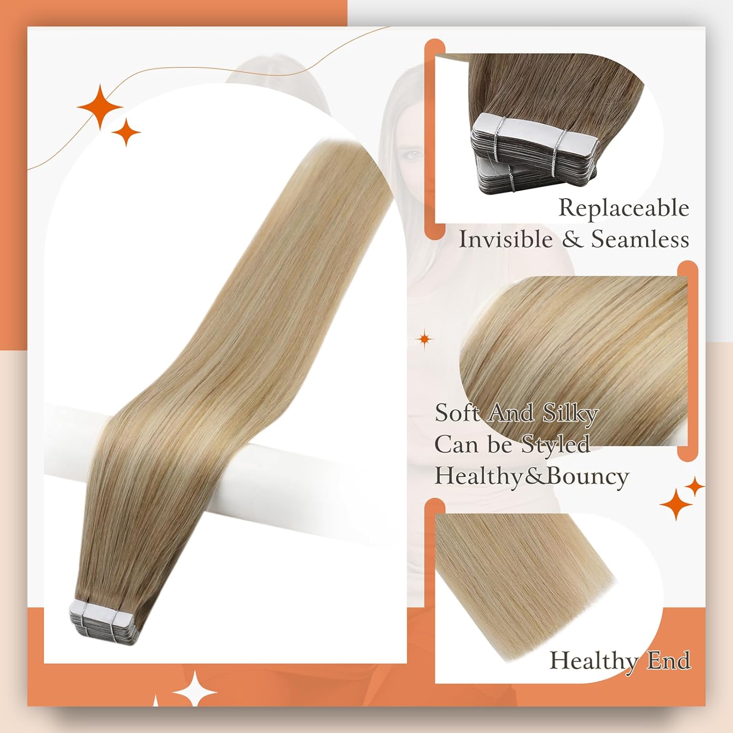 Full Shine Omber Tape in Hair  - Invisible Tape In Extensions Real Hair ulasan dan harga