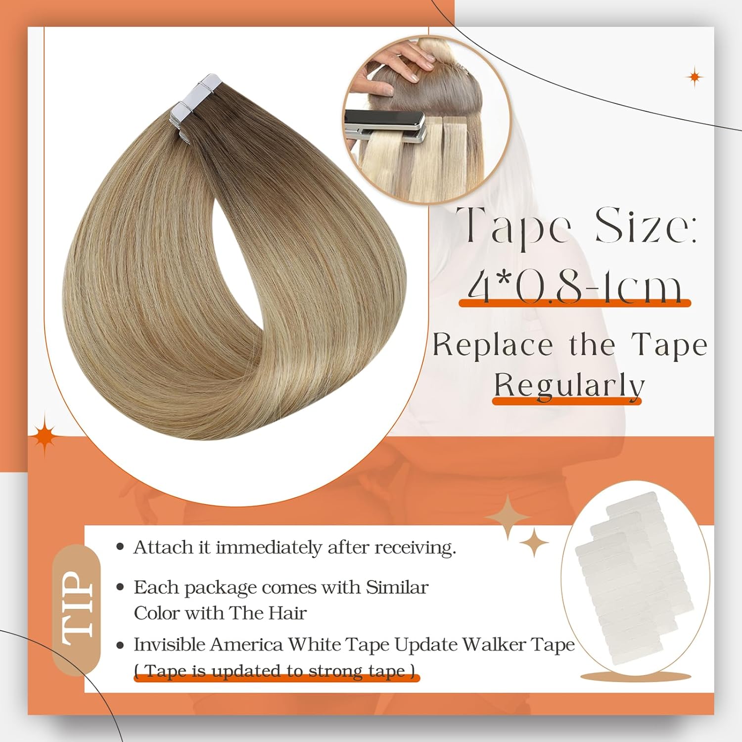 Full Shine Omber Tape in Hair  - Invisible Tape In Extensions Real Hair ulasan dan harga