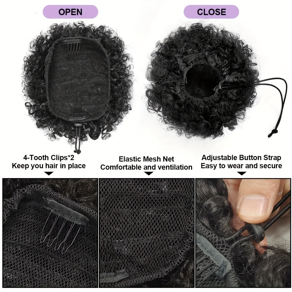 Afro Kinky Puffs 100% Human Ha - Drawstring Afro Curly Puff Ponytail ulasan dan harga